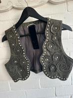 Vintage leren kort gilet €10, Ophalen of Verzenden, Zo goed als nieuw, Maat 36 (S), Grijs