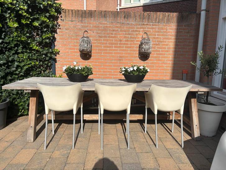 Grote tuintafel met 6 Kartell Dr. No Stoelen, Tuin en Terras, Tuinstoelen, Kunststof, Stapelbaar, Ophalen