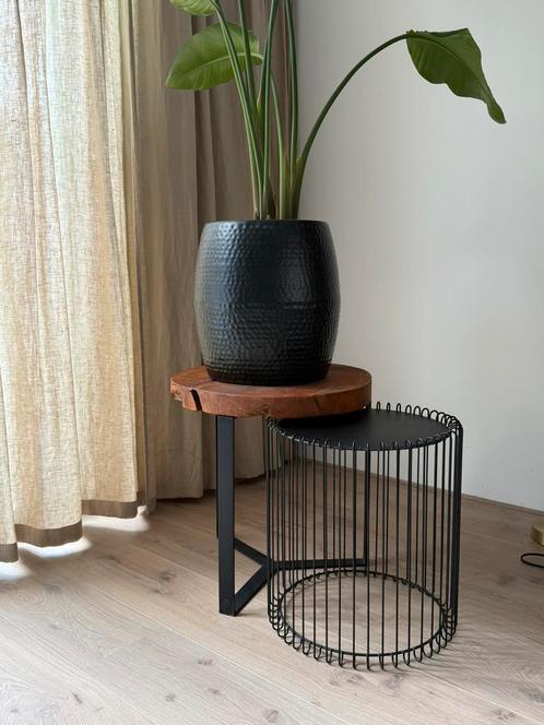 Set bijzettafel - plantentafel, Huis en Inrichting, Tafels | Bijzettafels, Zo goed als nieuw, Rond, 45 tot 60 cm, Minder dan 55 cm