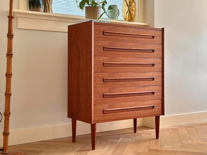 Vintage ladekast teak hout jaren 50/60 Deens Scandinavisch, Huis en Inrichting, Kasten | Ladekasten, Gebruikt, 100 tot 150 cm