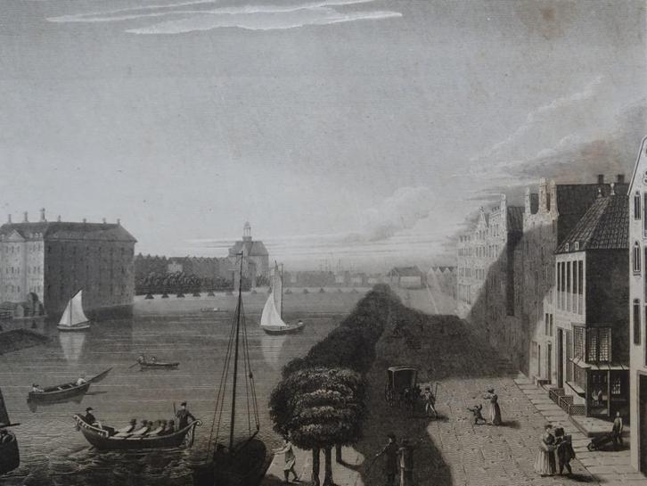gravure Amsterdam met zicht op de Zuiderzee JB Neagle 1828, Antiek en Kunst, Kunst | Etsen en Gravures, Verzenden