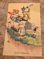 Drie honden in klassieke auto met verrekijker, Verzamelen, Ansichtkaarten | Themakaarten, Verzenden, 1940 tot 1960, Gelopen, Kinderen