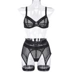 Zwart mesh dames lingerie setje, Verzenden, Zwart, Setje