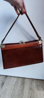 vintage jaren 50 authentieke hand/ schouder leren tas, Ophalen of Verzenden, Gebruikt, Bruin, Handtas