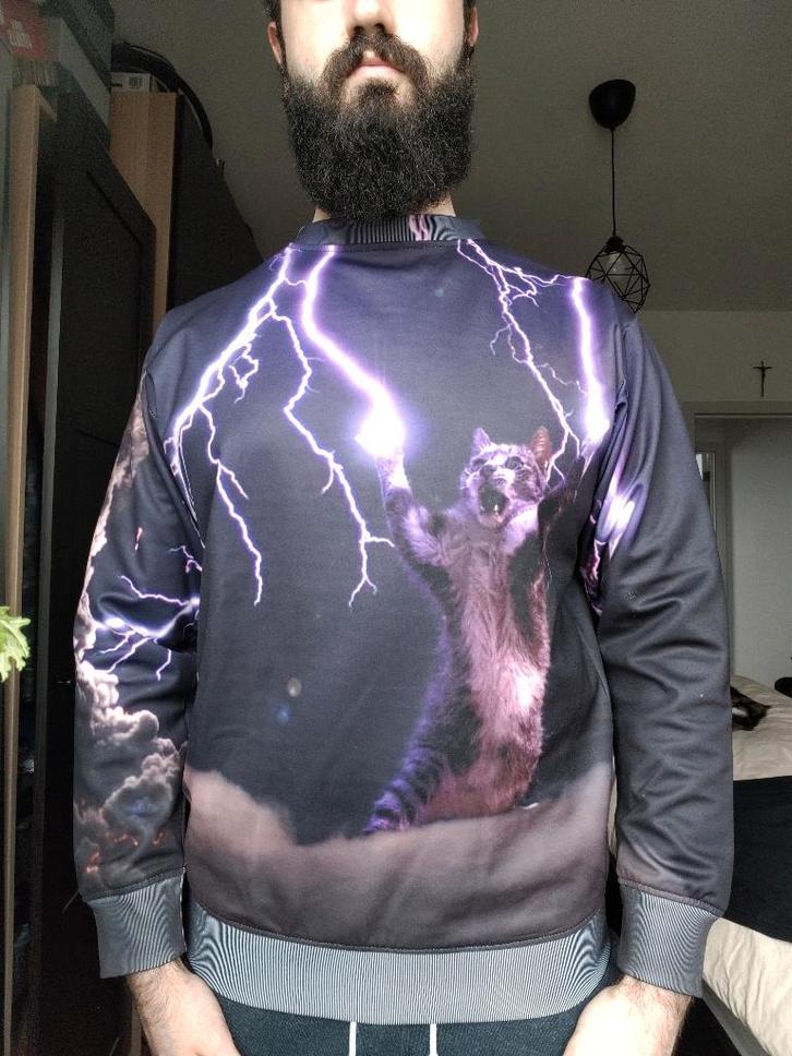 trui Scruffy Swanks met print medium [M], Kleding | Heren, Truien en Vesten, Gedragen, Maat 48/50 (M), Paars, Verzenden