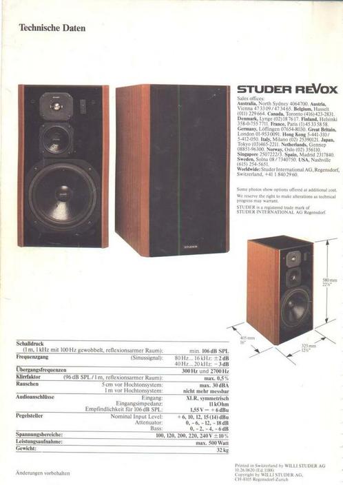 Studer A723 studiomonitoren., Audio, Tv en Foto, Luidsprekers, Gebruikt, Front, Rear of Stereo speakers, 120 watt of meer, Overige merken