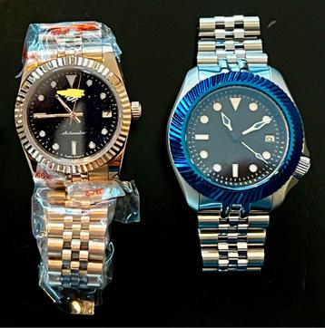 2x automatisch horloge - rosegoud of zilver/zwart/blauw beschikbaar voor biedingen