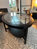 Zwarte ovale salontafel met glazen blad, Ophalen, 100 tot 150 cm, 50 tot 100 cm, Minder dan 50 cm