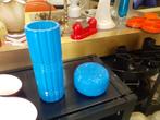 Italy design jaren 70 vaas en opbergpot retro blauw glas, Gebruikt, Blauw, ?, Glas