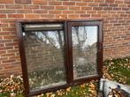 Hardhouten raam met openslaand raam, Doe-het-zelf en Verbouw, Kozijnen en Schuifpuien, Gebruikt, Raamkozijn, Inclusief glas, 75 tot 150 cm