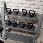Rubber coated Kettelbelts + Jordan kettelbelt opberg rek, Ophalen, Zo goed als nieuw, Benen, Kettlebell