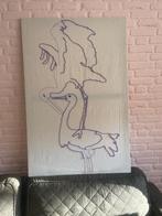 Schilderij geborduurd, linnen kraanvogels kunst aan de muur, Antiek en Kunst, Kunst | Schilderijen | Klassiek, Ophalen