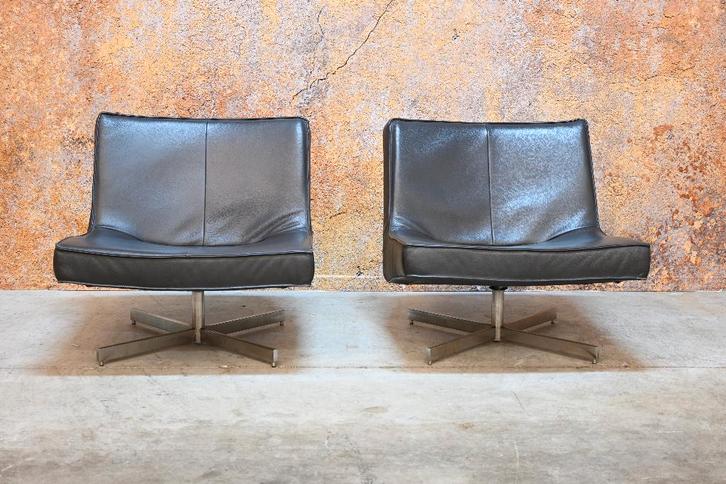 IZGS 2 donkergrijze leren Harvink Editie Do draaifauteuils, Huis en Inrichting, Fauteuils, Zo goed als nieuw, Leer, 50 tot 75 cm