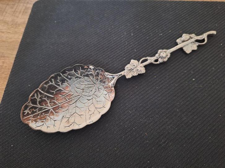 verzilverde gebakschep - taartschep bladmodel, Antiek en Kunst, Antiek | Bestek, Ophalen of Verzenden