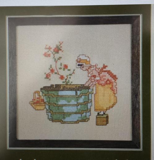 Meisje met Tobbe Pakket - Kate Greenaway - Lanarte, Hobby en Vrije tijd, Borduren en Borduurmachines, Zo goed als nieuw, Borduurpakket