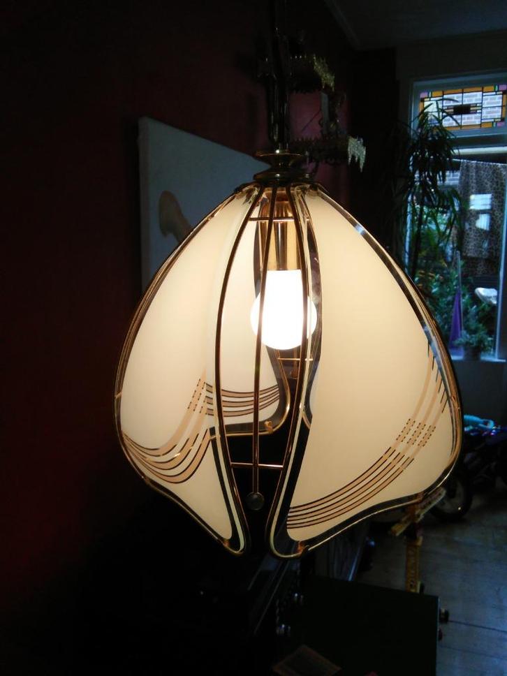 Vintage Herda Hanglamp, Huis en Inrichting, Lampen | Hanglampen, Zo goed als nieuw, Minder dan 50 cm, Glas, Metaal, Ophalen of Verzenden
