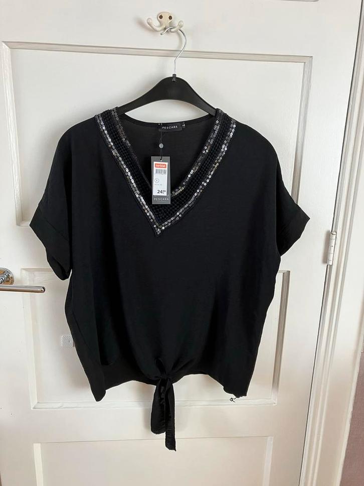 Glitter Top met V-hals, Kleding | Dames, Tops, Nieuw, Maat 38/40 (M), Zwart, Korte mouw, Ophalen