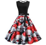 Zwarte kerst skulls jurk (doodskop halloween 34 36 38 40 42), Verzenden, Nieuw, Knielengte