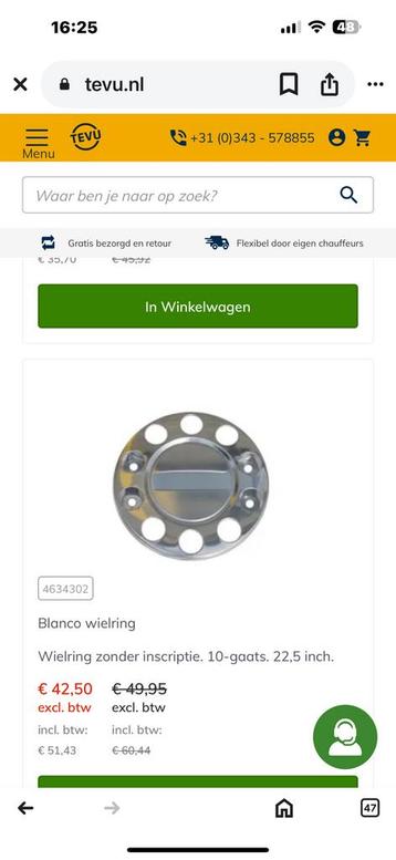 Gezocht 2  rvs wieldoppen/wielringen 10 gaats i.g.st. beschikbaar voor biedingen
