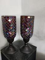 2 glazen kaarsenstandaards, Ophalen of Verzenden, Overige materialen, Minder dan 25 cm