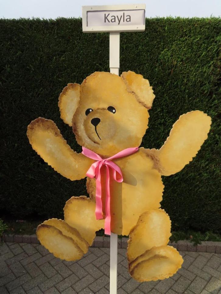 Geboorteborden / Geboortebord beer met roze strik + naambord, Kinderen en Baby's, Kraamcadeaus en Geboorteborden, Nieuw, Geboortebord