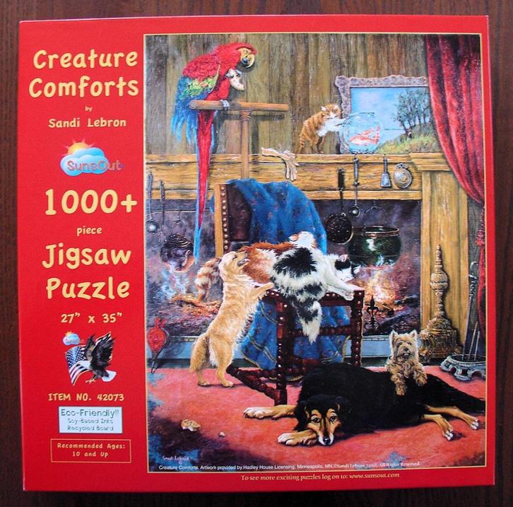Creature Comforts - SunsOut Puzzel - 1000 st XL, Hobby en Vrije tijd, Denksport en Puzzels, Zo goed als nieuw, Legpuzzel, 500 t/m 1500 stukjes