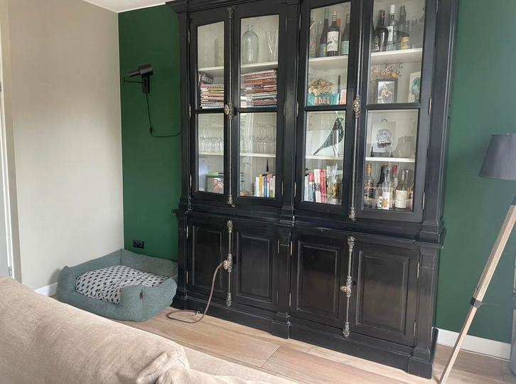 Buffetkast zwart massief hout, Huis en Inrichting, Kasten | Buffetkasten, Gebruikt, 200 cm of meer, 200 cm of meer, 25 tot 50 cm