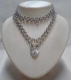 Zilveren hele lange jasseron ketting met hangslot nr.1687, Sieraden, Tassen en Uiterlijk, Antieke sieraden, Verzenden, Zilver
