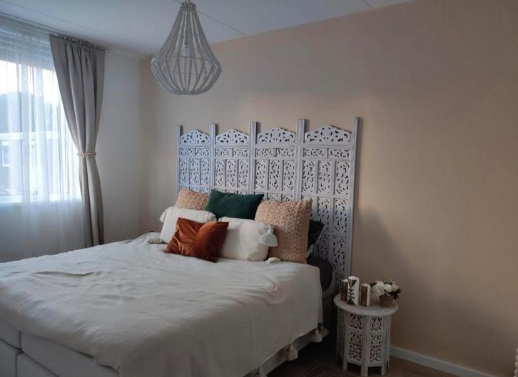 Oosterse kamerscherm, Huis en Inrichting, Slaapkamer | Bedden, Zo goed als nieuw, Tweepersoons, Overige maten, Hout, Wit, Ophalen