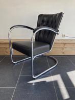 Gispen 412 GE fauteuil, donkerbruin leder, Huis en Inrichting, Fauteuils, Gebruikt, Minder dan 75 cm, Metaal, Nvt