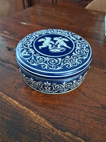 Vintage blik met engelen / cherubijntjes blauw/wit/grijs beschikbaar voor biedingen
