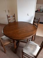 Eethoek, ronde eiken tafel uitschuif + 6 stoelen, 100 tot 150 cm, 100 tot 150 cm, Rond, Gebruikt