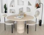 Travertin eettafel 110cm NIEUW IN KIST!!!, Huis en Inrichting, Overige materialen, Marmer, Rond, Nieuw