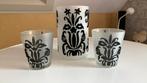 Set 3 theelichten met zwart viltmotief ornament motief, Huis en Inrichting, Ophalen of Verzenden, Zo goed als nieuw, Glas, Overige stijlen