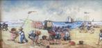 Vrolijk vintage/retro strandtoneel schilderij, gem.techniek, Ophalen of Verzenden
