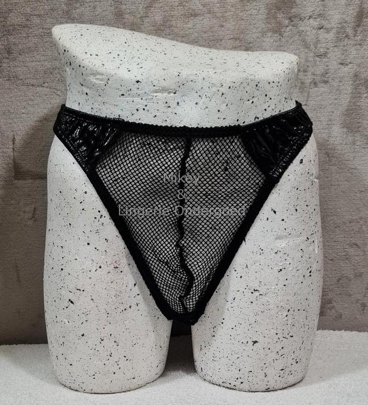 Heren Lak String met Gaas One Size Zwart (429), Kleding | Heren, Ondergoed, Slip, Zwart, Ophalen of Verzenden