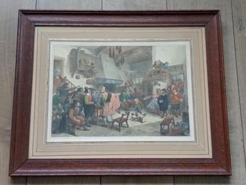 Middeleeuwse print van Madou in een mooie lijst achter glas beschikbaar voor biedingen