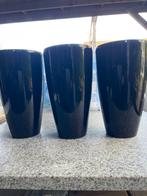 Nieuwe zwarte hoge moderne Bloempotten Set (3 stuks), Rond, Ophalen of Verzenden, Aardewerk, Binnen