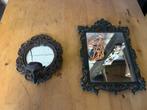 2 spiegeltjes met metalen lijst, Antiek en Kunst, Ophalen, Rechthoekig, Minder dan 50 cm