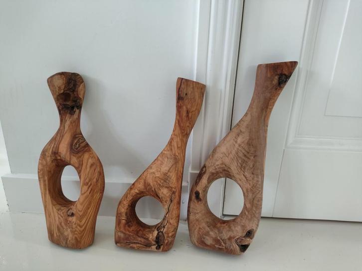 Olijfhouten decoratie set van 3, Antiek en Kunst, Kunst | Beelden en Houtsnijwerken, Ophalen of Verzenden