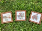 3 tegels met paarden in houten frame, Ophalen of Verzenden