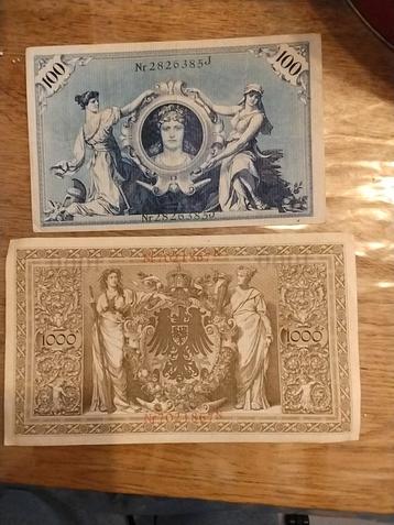 Duitse Reichsbankbiljetten - 100 & 1000 Mark 1910 beschikbaar voor biedingen