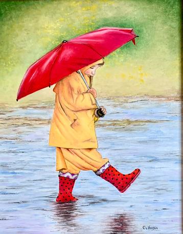 Schilderij “ onder moeders paraplu” beschikbaar voor biedingen