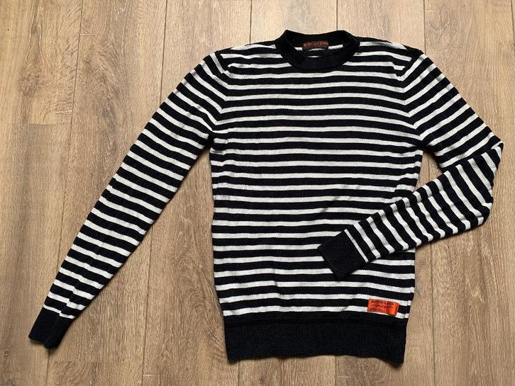 Scotch&Soda trui sweater streep dk. blauw beige maat = S/46, Kleding | Heren, Truien en Vesten, Zo goed als nieuw, Maat 46 (S) of kleiner