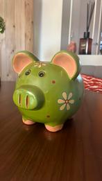 Groene Spaarpot Varken met Bloemen vintage, Ophalen of Verzenden, Zo goed als nieuw