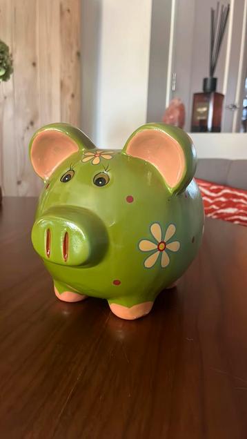 Groene Spaarpot Varken met Bloemen vintage beschikbaar voor biedingen