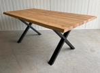 Eikenhouten eettafel - boomstam tafel + metalen X poot, Huis en Inrichting, Tafels | Eettafels, 50 tot 100 cm, Nieuw, 150 tot 200 cm