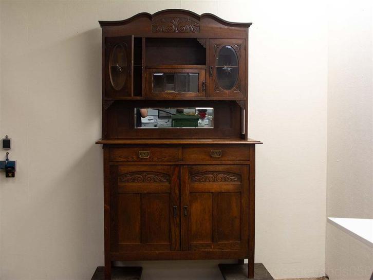 eikenhouten buffetkast 29241, Huis en Inrichting, Kasten | Buffetkasten, Gebruikt, 200 cm of meer, 25 tot 50 cm, Glas, Ophalen of Verzenden
