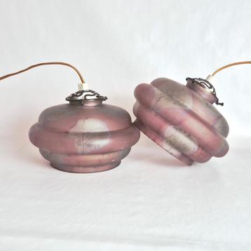 Art Deco glazen hanglampen set van 2  beschikbaar voor biedingen
