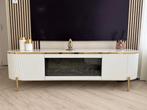 Als nieuw TV meubel marmer wit Ibiza openhaard 200 bij 50, Ophalen, Zo goed als nieuw, 25 tot 50 cm, 200 cm of meer